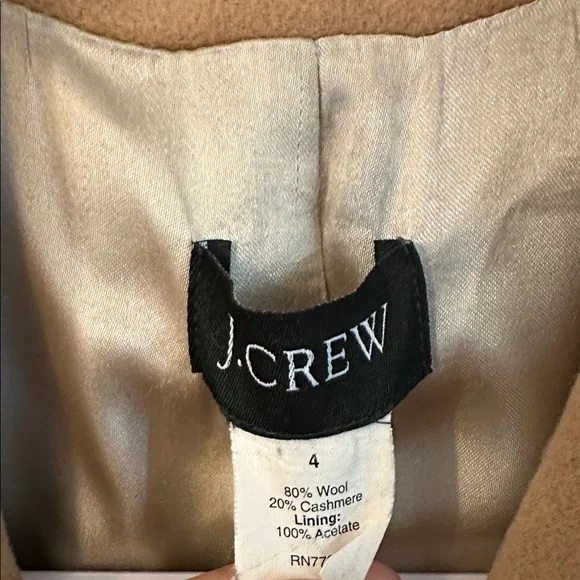 Women’s J. Crew Camel Colored Wool & Cashmere Coat Size 4 - Picture 5 of 8